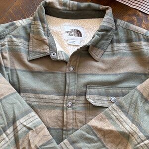 The North Face Campshire Sherpa-Lined Olive and Beige Plaid Jacket